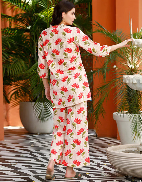 classy off white cotton blend beautiful readymade co-ord top with bottom set suit design pant 13562-acy3405 Close-up View