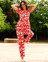chic red cotton blend beautiful readymade co-ord top with bottom set suit design pant 13562-acy3407 Front View