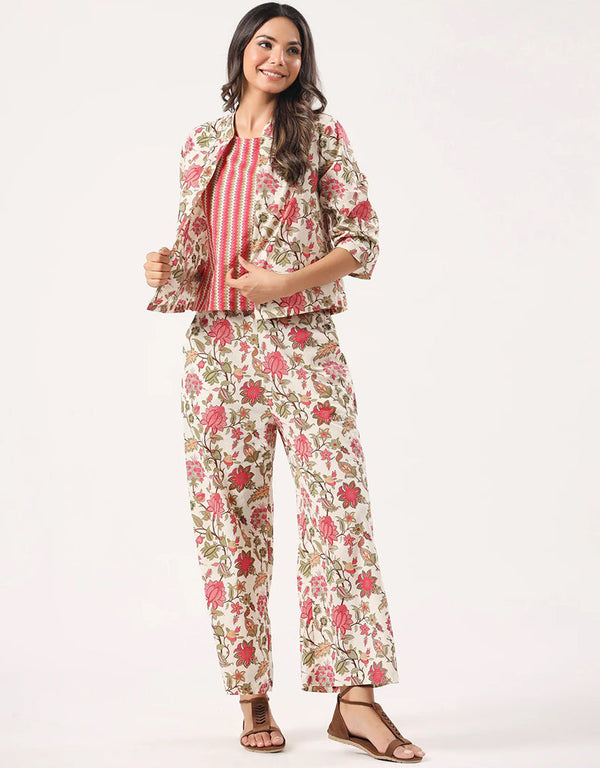 trendy white cotton blend beautiful readymade co-ord top with bottom set suit design pant 13562-acy3408 Front View