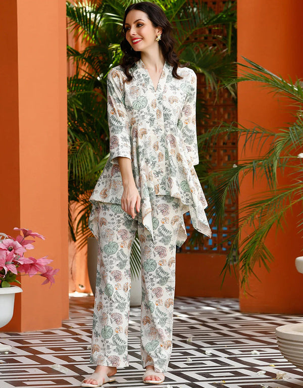 elegant grey cotton blend beautiful readymade co-ord top with bottom set suit design pant 13562-acy3409 Front View