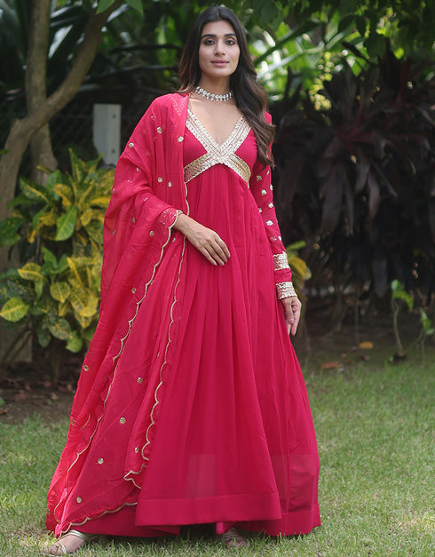 faux georgette trendy designer party wear readymade gown gown with designer jari,sequance embroidery work and pink dupatta 13563-acy3411 Close-up View