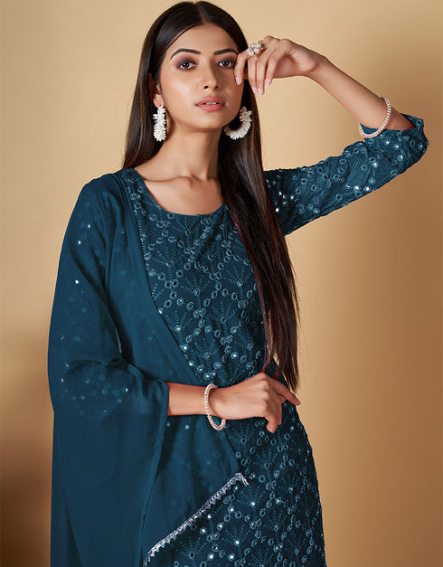 sophisticated rama georgette heavy designer wedding wear georgette salwar suit with rama georgette 13570-acy3453 Back View