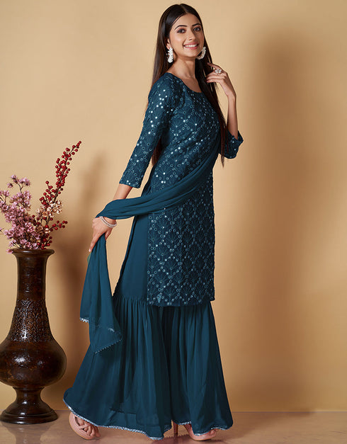 sophisticated rama georgette heavy designer wedding wear georgette salwar suit with rama georgette 13570-acy3453 Side View