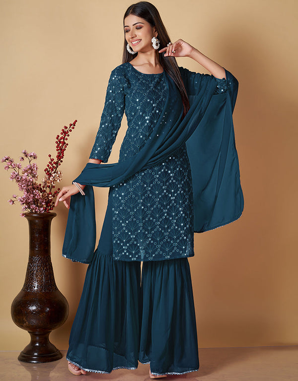 sophisticated rama georgette heavy designer wedding wear georgette salwar suit with rama georgette 13570-acy3453 Front View