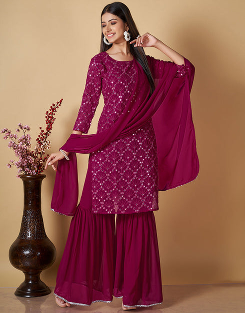 glamorous pink georgette heavy designer wedding wear georgette salwar suit with pink georgette 13570-acy3454 Front View