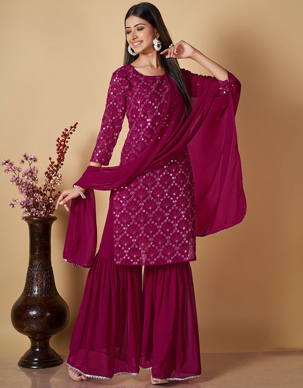 glamorous pink georgette heavy designer wedding wear georgette salwar suit with pink georgette 13570-acy3454 Front View