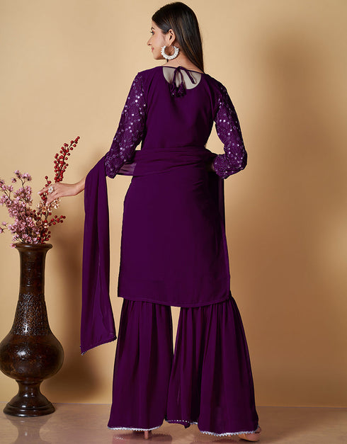 contemporary wine georgette heavy designer wedding wear georgette salwar suit with wine georgette 13570-acy3455 Close-up View