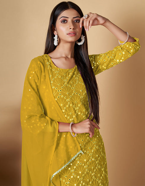 classy yellow georgette heavy designer wedding wear georgette salwar suit with yellow georgette 13570-acy3456 Back View