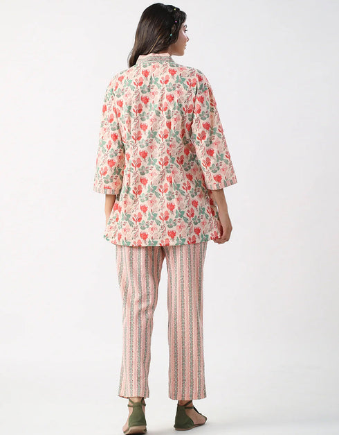 chic pink cotton blend beautiful readymade co-ord top with bottom set suit design pant 13573-acy3468 Close-up View