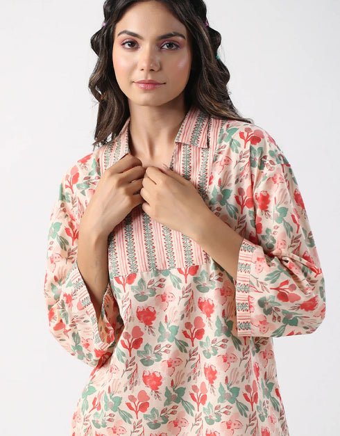 chic pink cotton blend beautiful readymade co-ord top with bottom set suit design pant 13573-acy3468 Back View