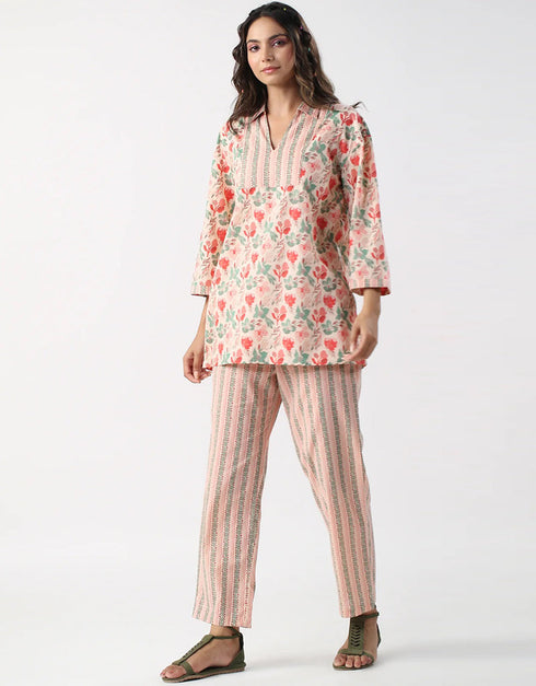 chic pink cotton blend beautiful readymade co-ord top with bottom set suit design pant 13573-acy3468 Side View