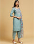 stylish aqua blue cotton designer party wear readymade salwar suit with orange cotton 13584-acy3555 Side View