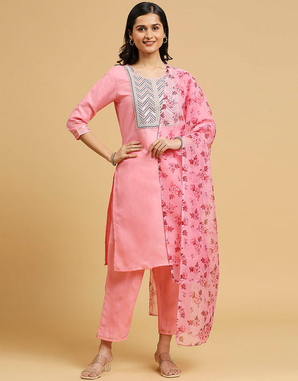 chic baby pink cotton designer party wear readymade salwar suit with baby pink cotton 13584-acy3556 Front View