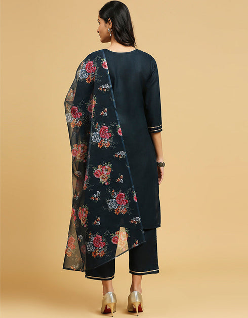trendy blue cotton designer party wear readymade salwar suit with blue cotton 13584-acy3557 Close-up View