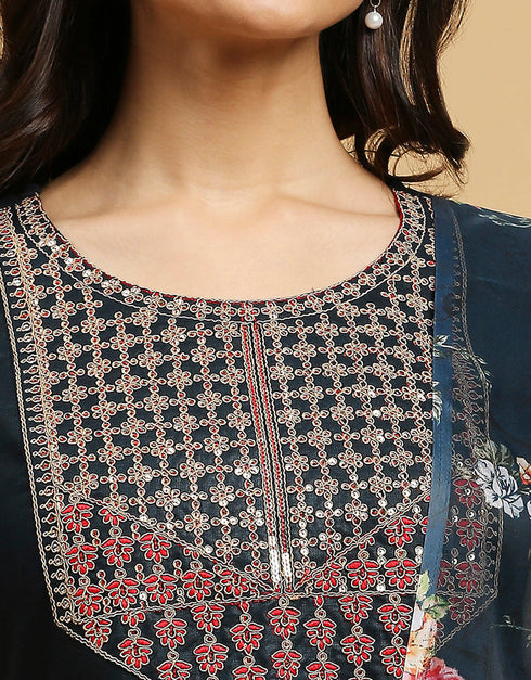trendy blue cotton designer party wear readymade salwar suit with blue cotton 13584-acy3557 Back View