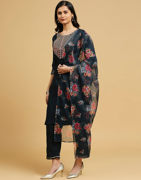 trendy blue cotton designer party wear readymade salwar suit with blue cotton 13584-acy3557 Side View