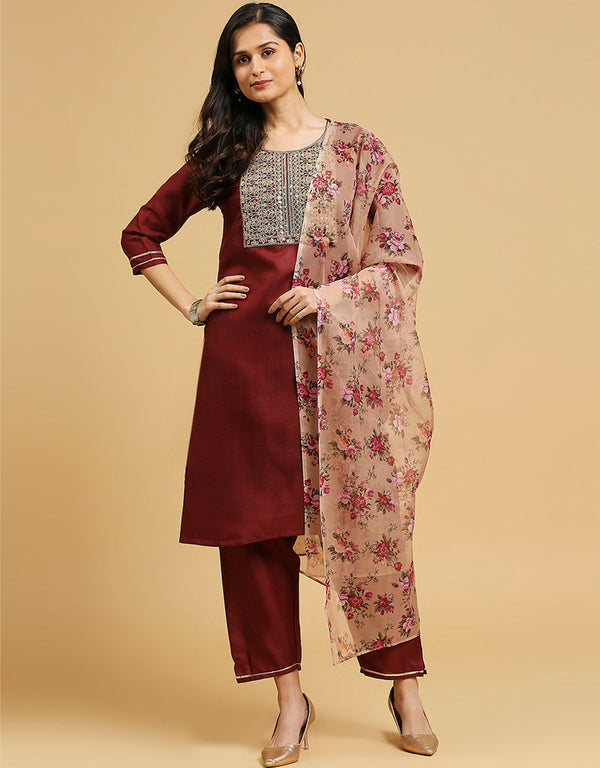 sleek maroon cotton designer party wear readymade salwar suit with naroon cotton 13584-acy3560 Front View