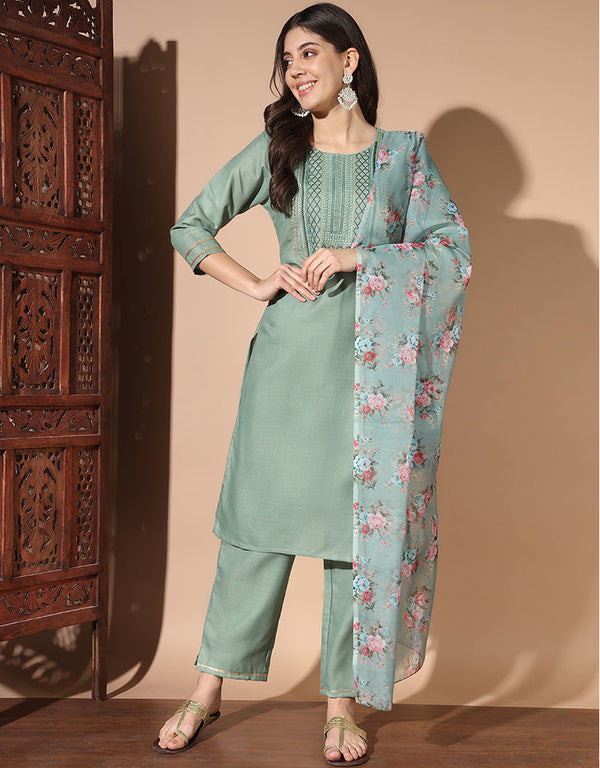 modern pista cotton designer party wear readymade salwar suit with pista cotton 13584-acy3561 Front View