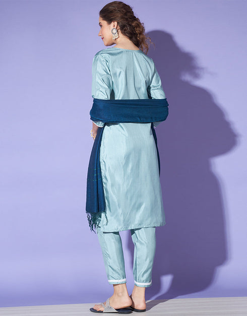 stylish aqua south silk designer party wear readymade salwar suit with aqua south silk 13585-acy3563 Close-up View