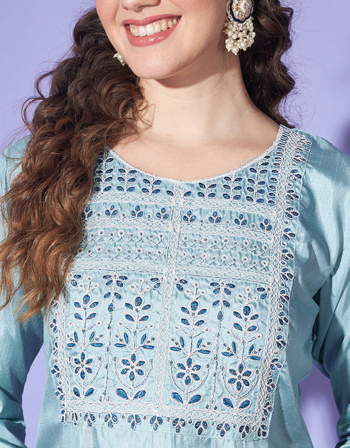 stylish aqua south silk designer party wear readymade salwar suit with aqua south silk 13585-acy3563 Back View