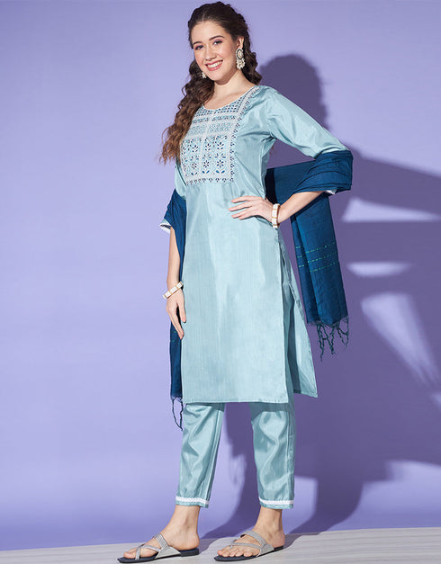 stylish aqua south silk designer party wear readymade salwar suit with aqua south silk 13585-acy3563 Side View