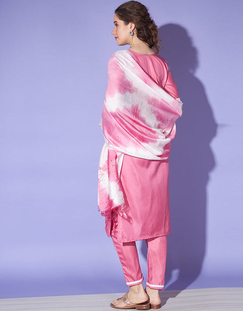 chic pink south silk designer party wear readymade salwar suit with pink south silk 13585-acy3564 Close-up View