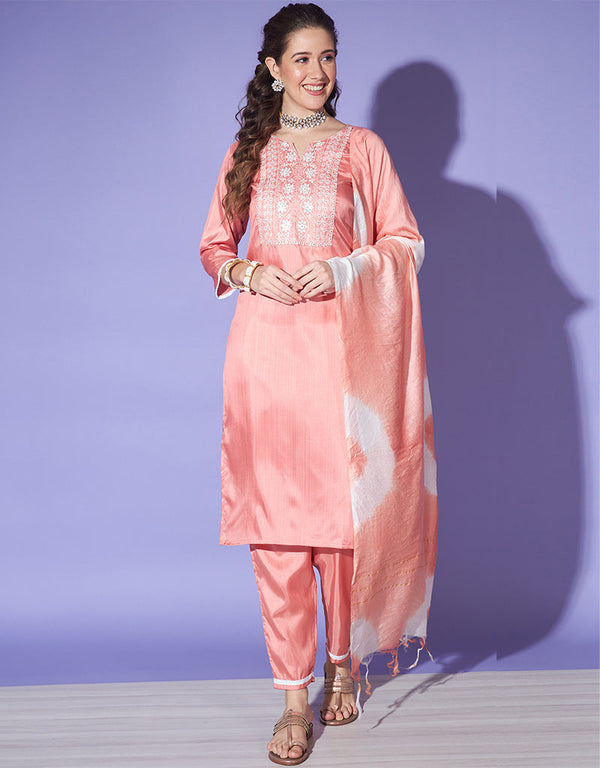 trendy peach south silk designer party wear readymade salwar suit with peach south silk 13585-acy3565 Front View