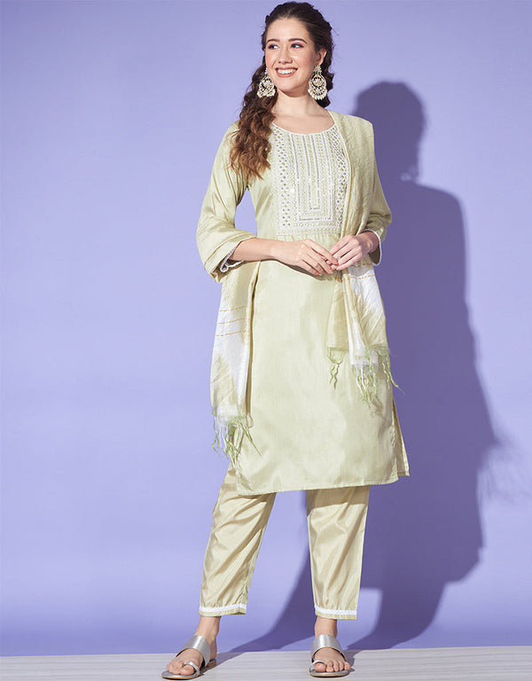 elegant pista south silk designer party wear readymade salwar suit with pista south silk 13585-acy3566 Front View