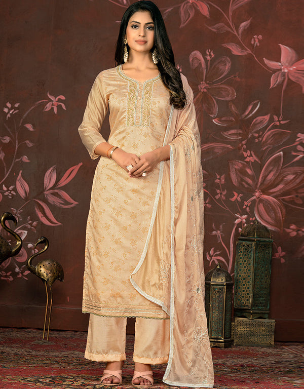 stylish peach modal butti designer party wear readymade salwar suit with peach santoon 13588-acy3581 Front View