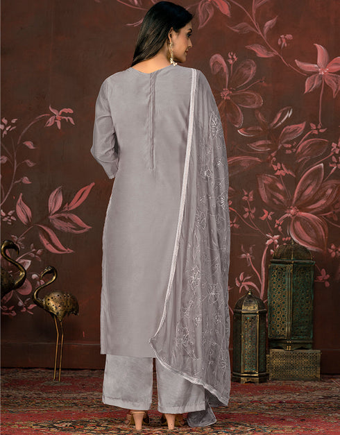 chic grey modal butti designer party wear readymade salwar suit with grey santoon 13588-acy3582 Close-up View
