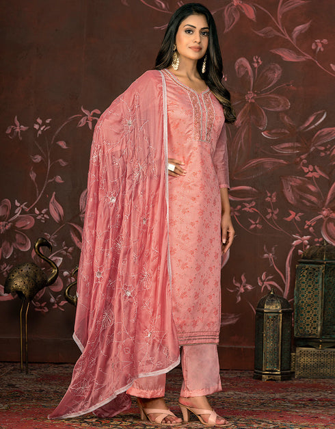 elegant pink modal butti designer party wear readymade salwar suit with pink santoon 13588-acy3584 Back View