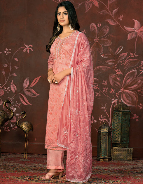 elegant pink modal butti designer party wear readymade salwar suit with pink santoon 13588-acy3584 Front View