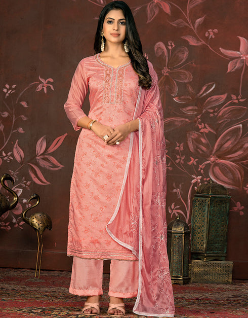 elegant pink modal butti designer party wear readymade salwar suit with pink santoon 13588-acy3584 Front View