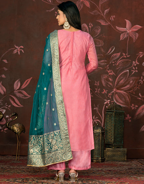 sleek pink organza designer party wear readymade salwar suit with pink santoon 13588-acy3586 Close-up View