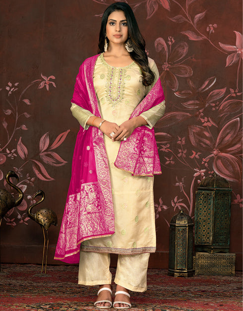 sophisticated yellow organza designer party wear readymade salwar suit with yellow santoon 13588-acy3588 Front View
