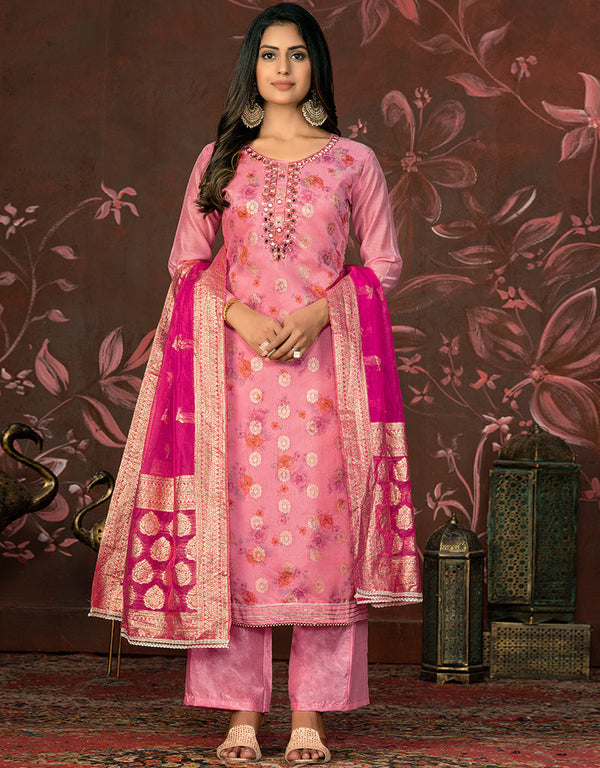 glamorous pink modal butti designer party wear readymade salwar suit with pink santoon 13588-acy3589 Front View
