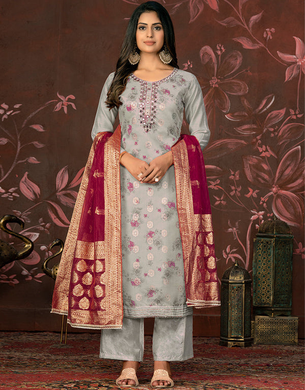contemporary grey modal butti designer party wear readymade salwar suit with grey santoon 13588-acy3590 Front View