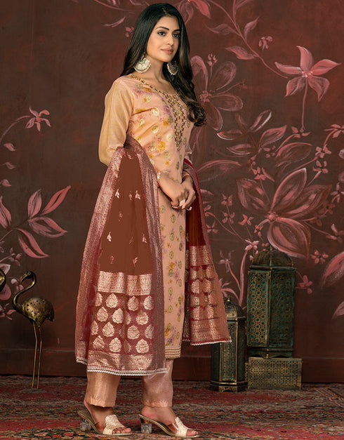 classy peach modal butti designer party wear readymade salwar suit with peach santoon 13588-acy3591 Front View