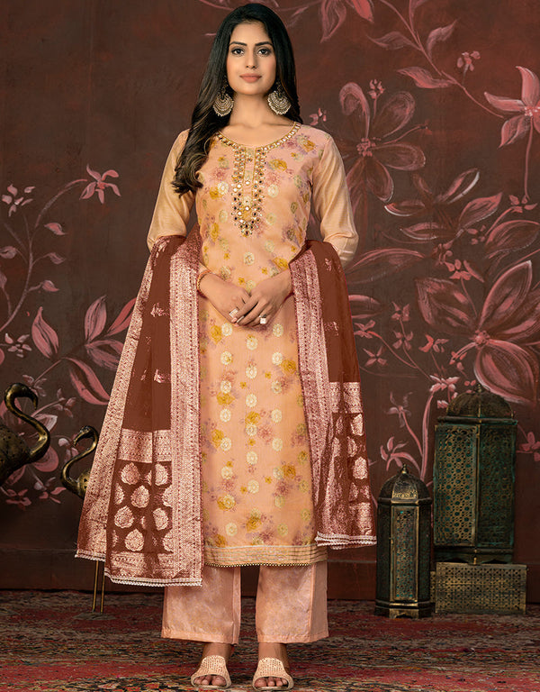 classy peach modal butti designer party wear readymade salwar suit with peach santoon 13588-acy3591 Front View