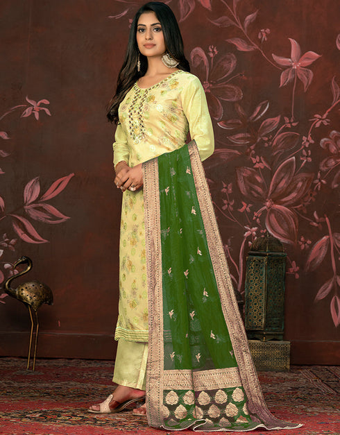 stylish yellow modal butti designer party wear readymade salwar suit with yellow santoon 13588-acy3592 Front View