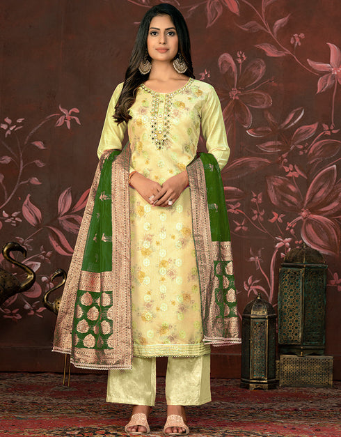 stylish yellow modal butti designer party wear readymade salwar suit with yellow santoon 13588-acy3592 Front View