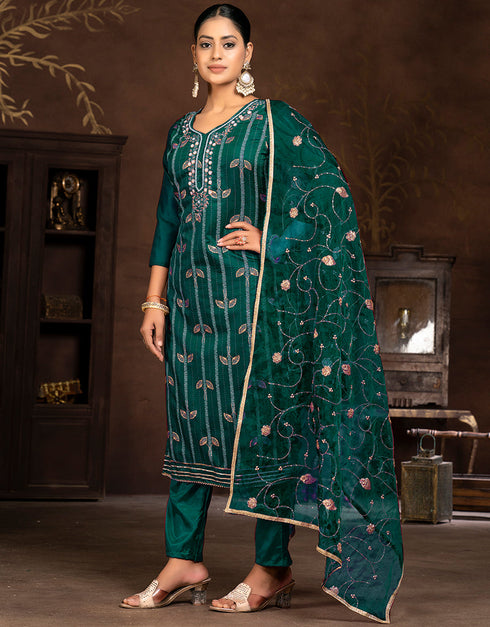 elegant green modal butti designer party wear readymade salwar suit with green santoon 13589-acy3595 Back View