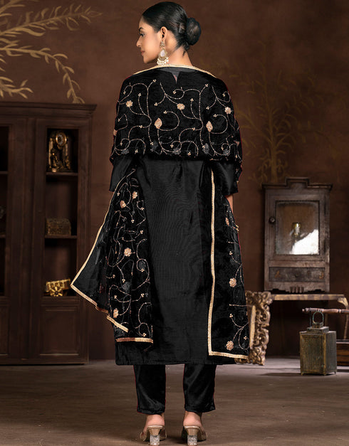 fashionable black modal butti designer party wear readymade salwar suit with black santoon 13589-acy3596 Close-up View
