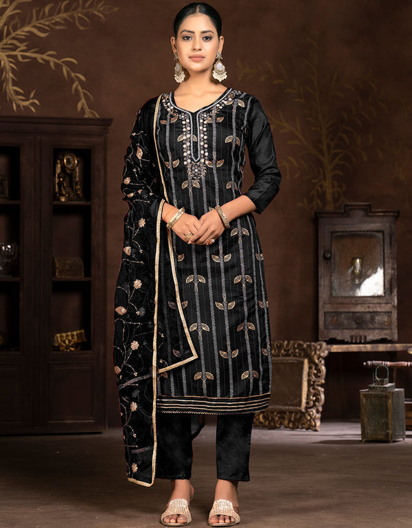 fashionable black modal butti designer party wear readymade salwar suit with black santoon 13589-acy3596 Front View