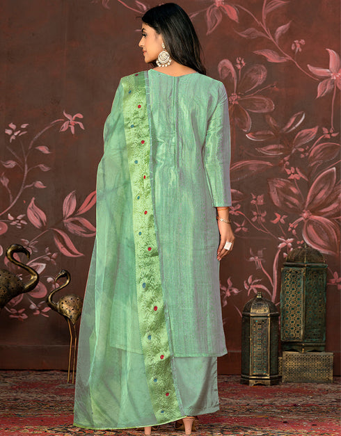 sleek green modal butti designer party wear readymade salwar suit with green santoon 13589-acy3597 Close-up View