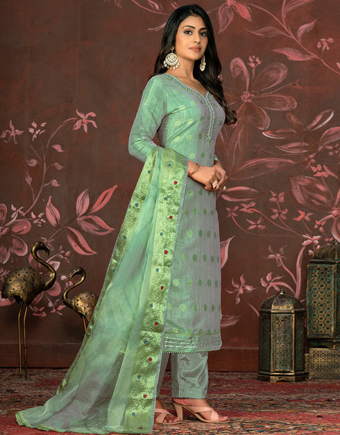 sleek green modal butti designer party wear readymade salwar suit with green santoon 13589-acy3597 Back View