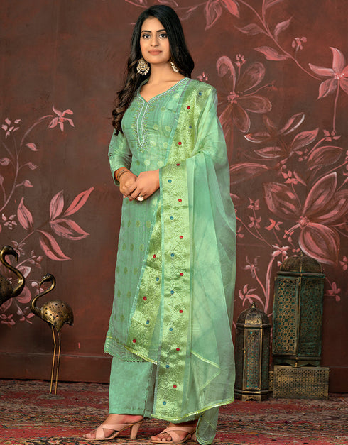 sleek green modal butti designer party wear readymade salwar suit with green santoon 13589-acy3597 Front View