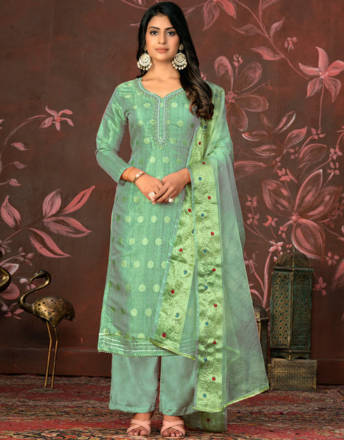 sleek green modal butti designer party wear readymade salwar suit with green santoon 13589-acy3597 Front View