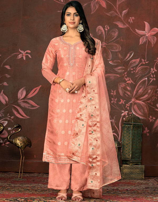 sophisticated peach modal butti designer party wear readymade salwar suit with peach santoon 13589-acy3599 Front View