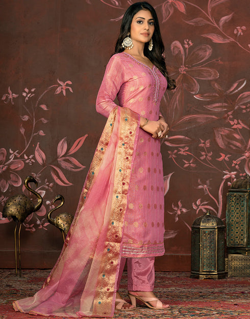 glamorous pink modal butti designer party wear readymade salwar suit with pink santoon 13589-acy3600 Back View